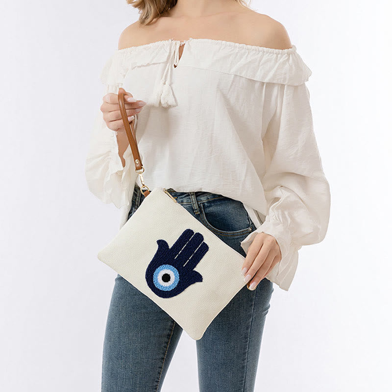 Evil Eye Leaf Hamsa Canvas Crossbody Bag Shoulder Bag Handbag - Image 17