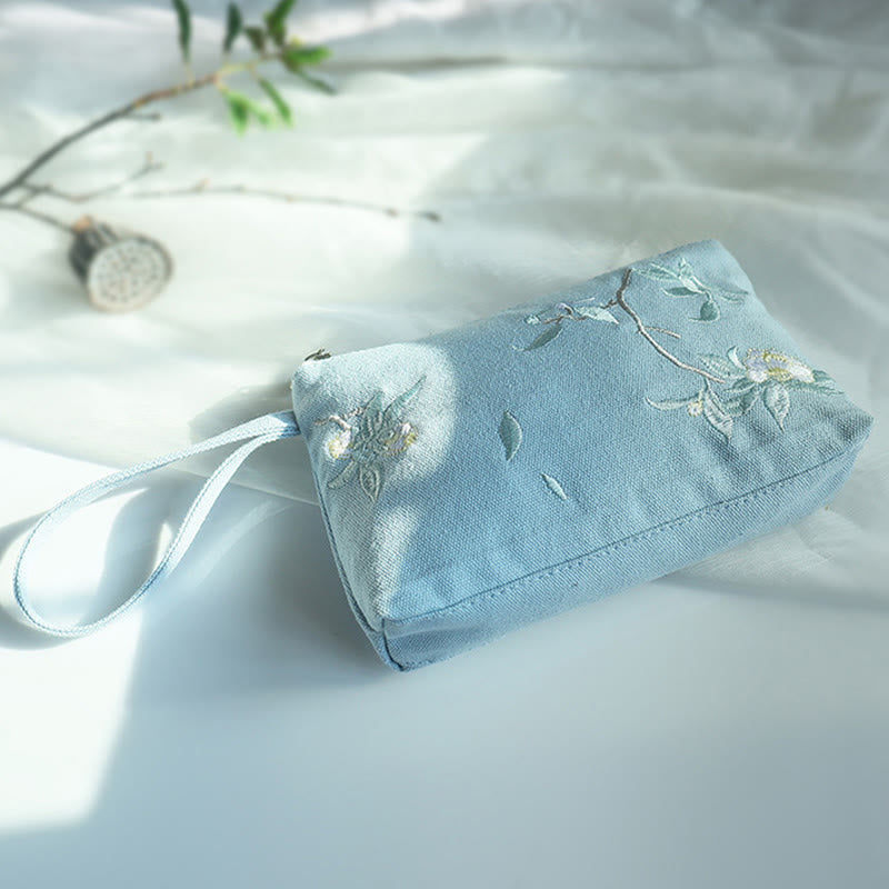 Small Flower Plum Cherry Crane Peach Blossom Embroidery Canvas Wallet Shopping Purse - Image 14