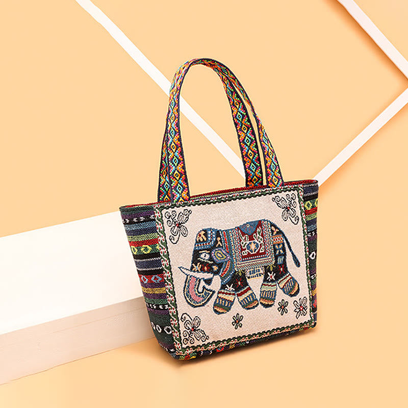 Elephant Butterfly Embroidered Large Capacity Canvas Tote Bag Shoulder Bag - Image 10