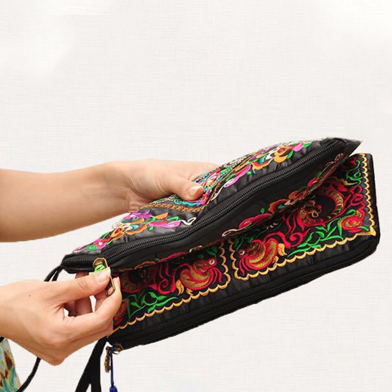 Dragon Butterfly Cosmos Flower Embroidery Wallet Shopping Purse - Image 5