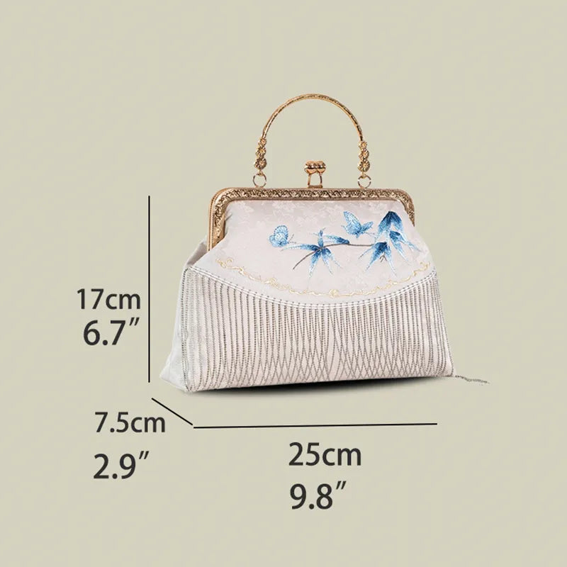 Butterfly Embroidered Tassel White Evening Bag - Image 11