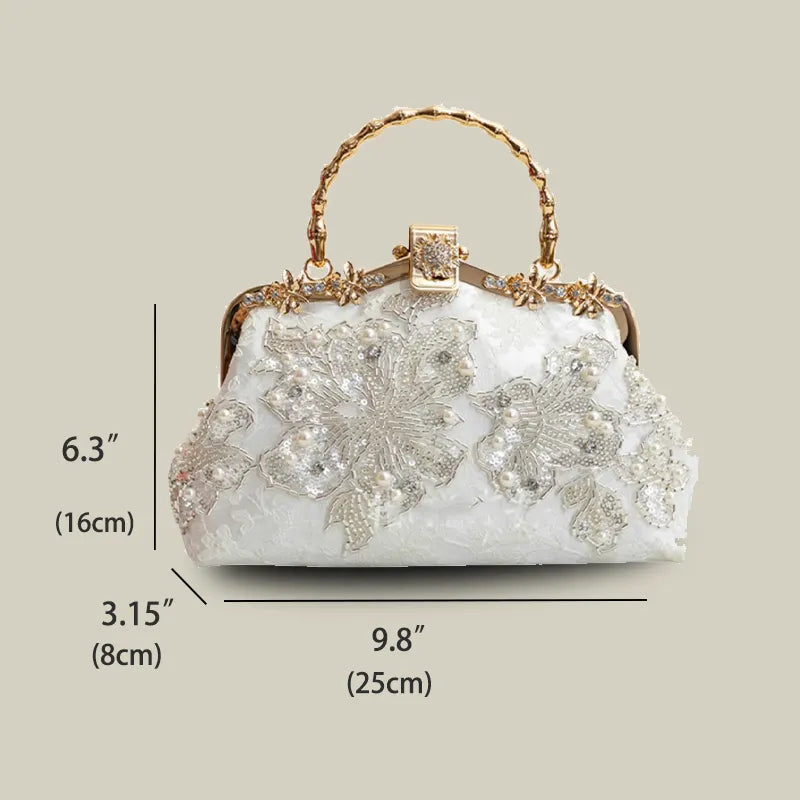 Floral Embroidery Evening White Bridal Clutch - 이미지 5