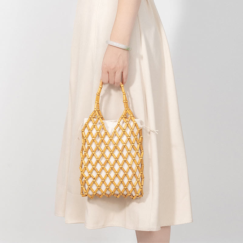 Hand-woven Mesh Hollow Wooden Beads Handbag - Image 17
