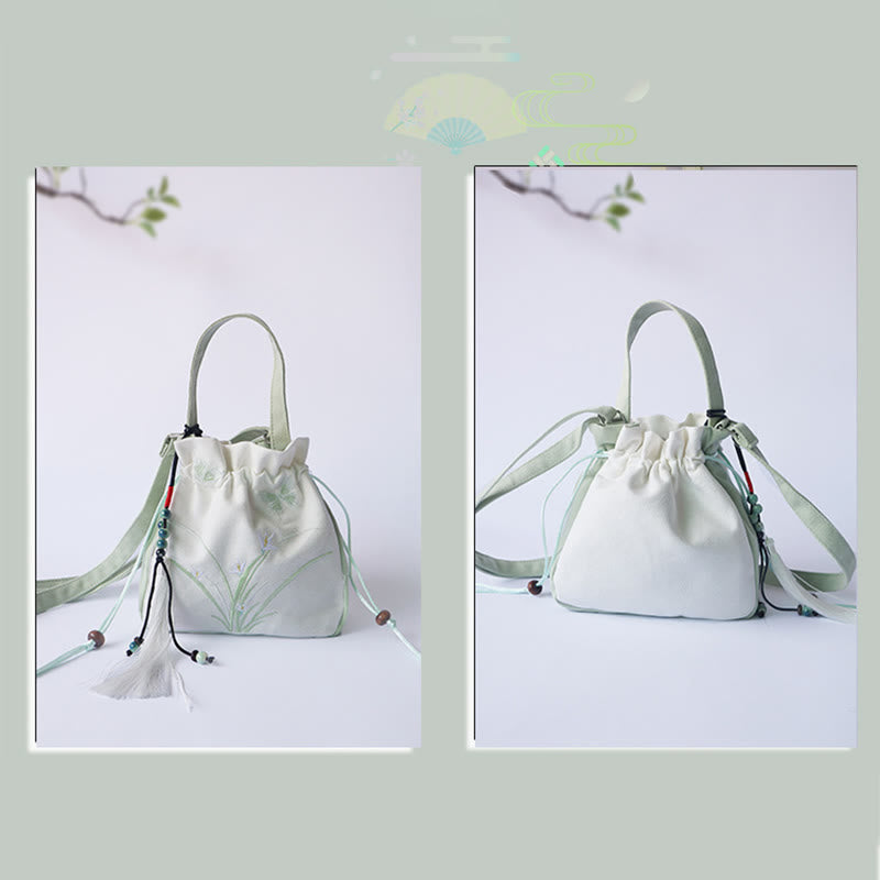 Handmade Embroidered Flowers Canvas Tote Shoulder Bag Handbag - Image 10