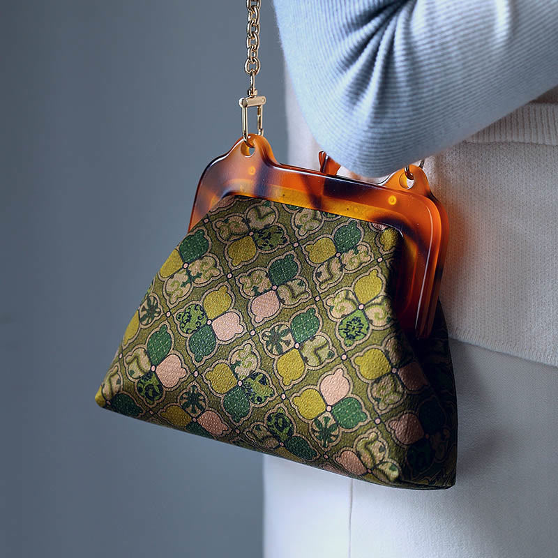 Green Leaves Handbag Metal Chain Crossbody Bag Shoulder Bag Cellphone Bag - Image 10
