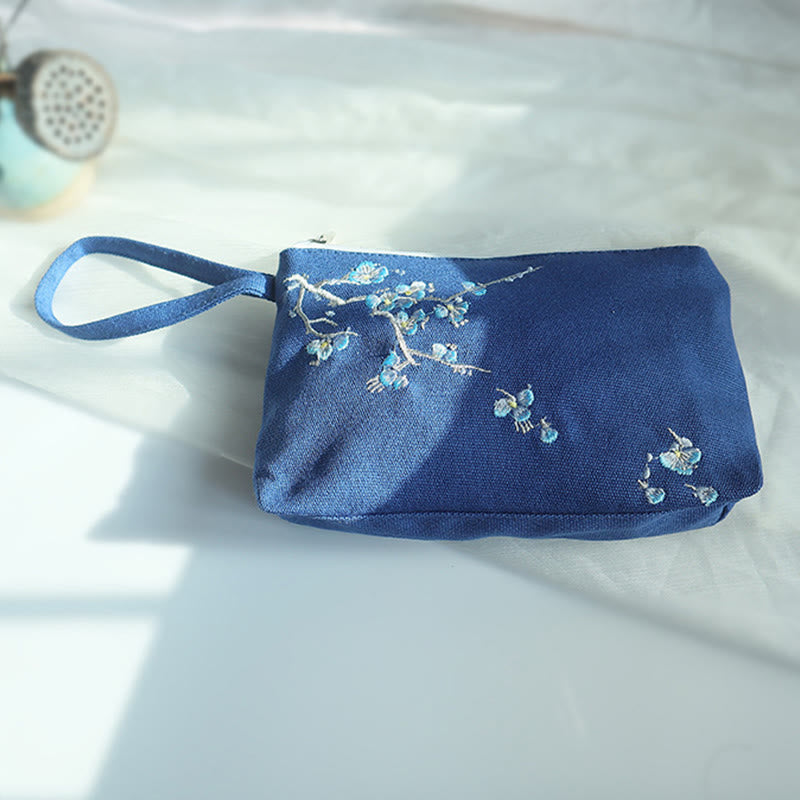 Small Flower Plum Cherry Crane Peach Blossom Embroidery Canvas Wallet Shopping Purse - Image 16