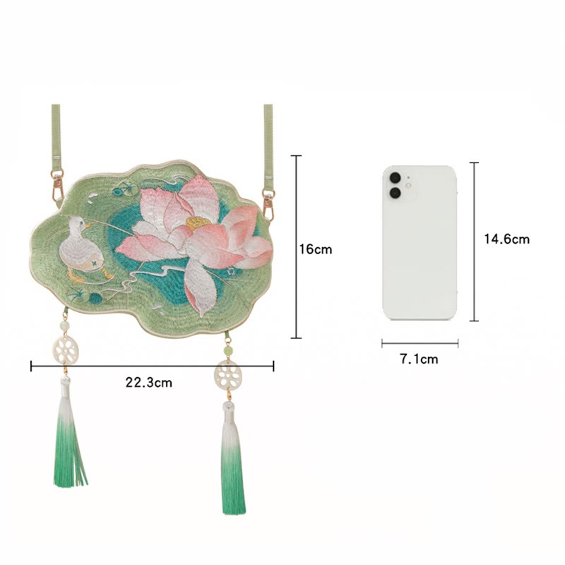 Luck Embroidery Lotus Koi Fish Rabbit Flower Hanfu Bag Crossbody Bag Shoulder Bag - Image 16