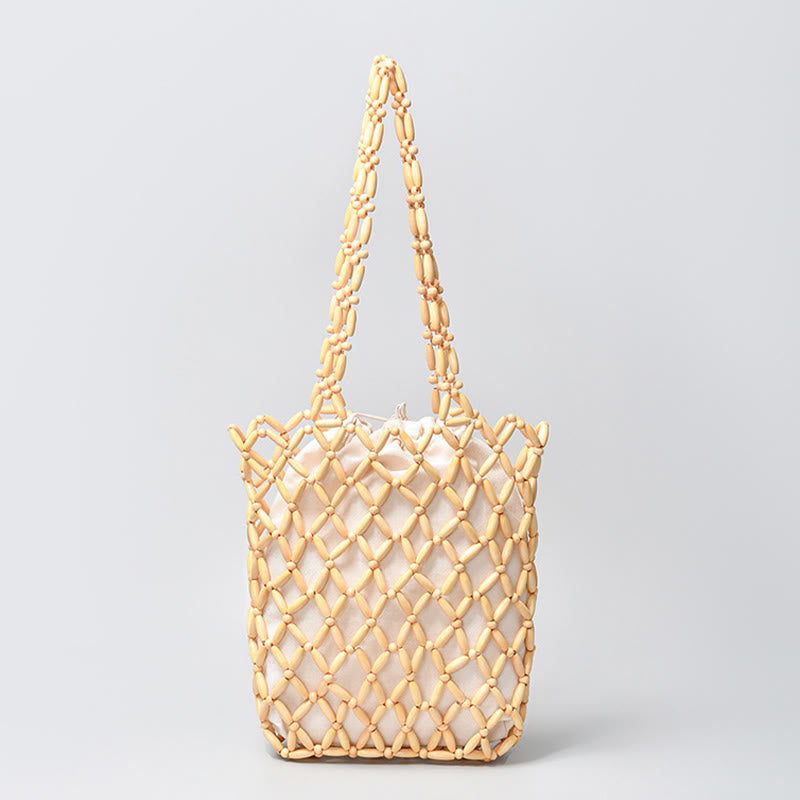 Hand-woven Wooden Beads Shoulder Bag Handbag - Image 19
