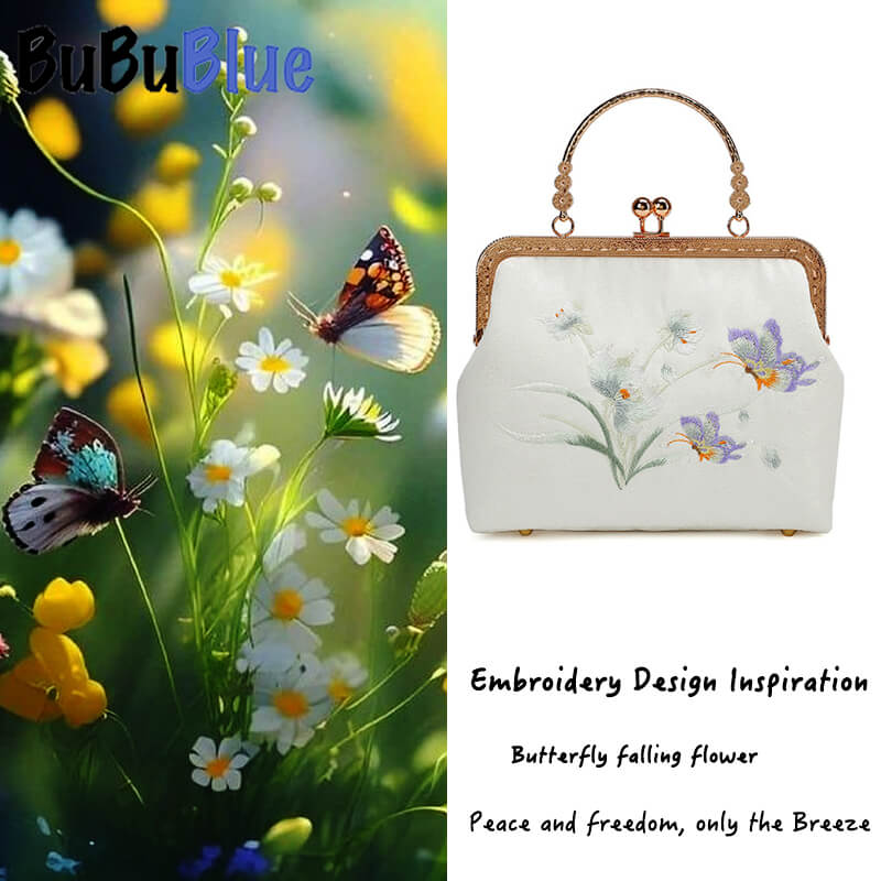 Butterfly Embroidered White Kiss-Lock Handbag - Image 11
