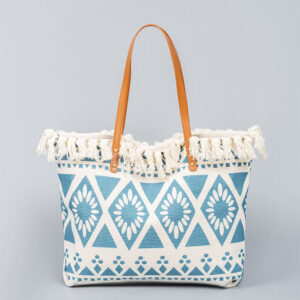 Buddha Stones Large Capacity Boho Geometry Print Tassel Canvas Tote Shoulder Bag