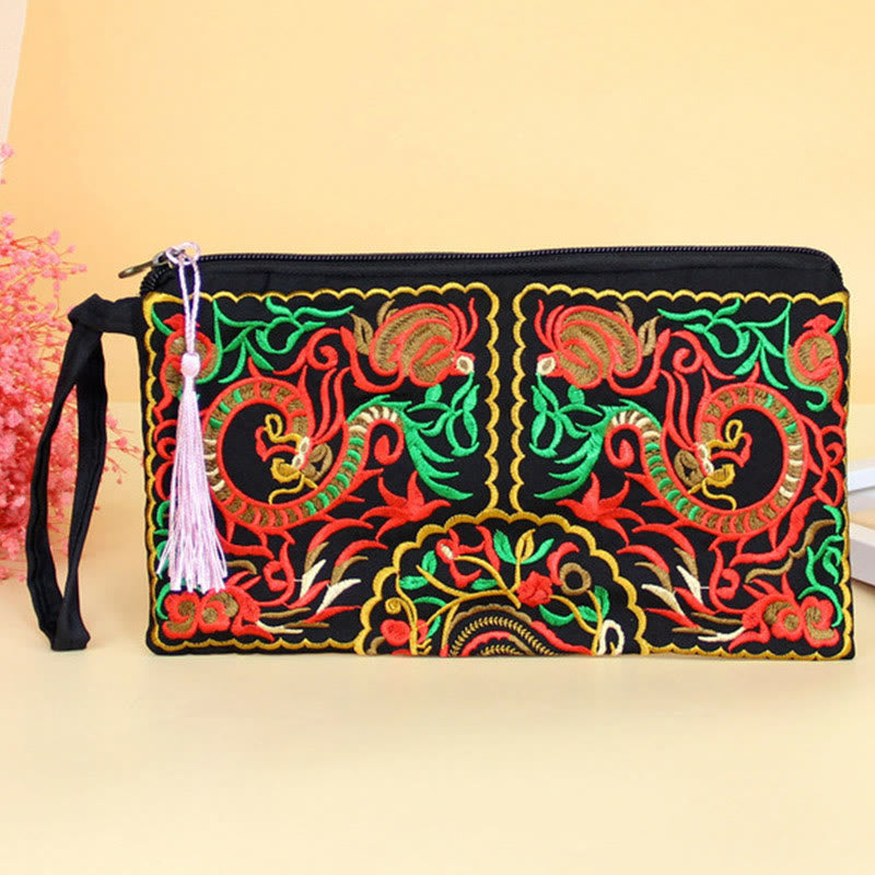 Dragon Butterfly Cosmos Flower Embroidery Wallet Shopping Purse - Image 3