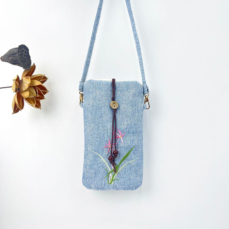 Small Embroidered Flowers Crossbody Bag Shoulder Bag Cellphone Bag 11*20cm - Image 25
