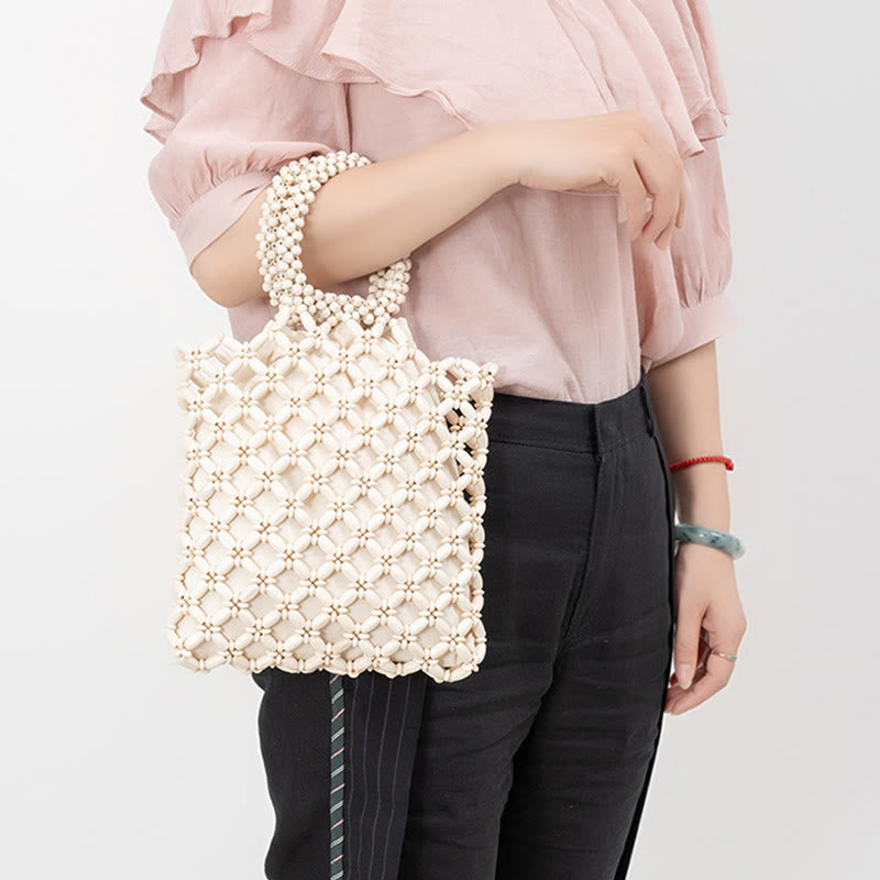 Hand-woven Lozenge Wooden Beads Handbag - Image 17