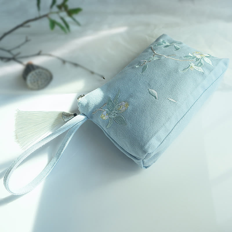 Small Flower Plum Cherry Crane Peach Blossom Embroidery Canvas Wallet Shopping Purse - Image 8