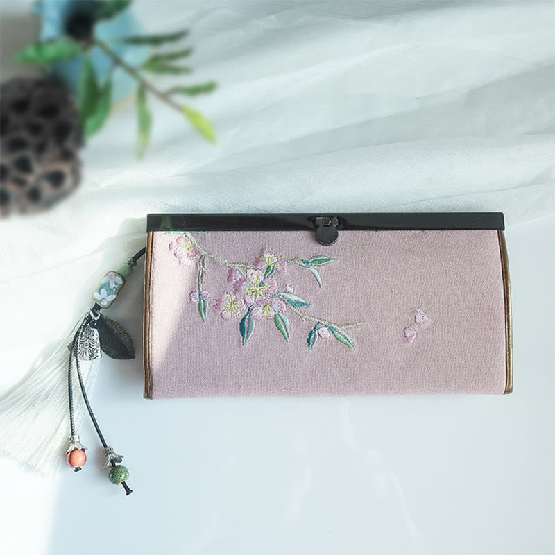 Flower Plum Peach Blossom Bamboo Double-sided Embroidery Large Capacity Cash Holder Wallet Shopping Purse - Image 21