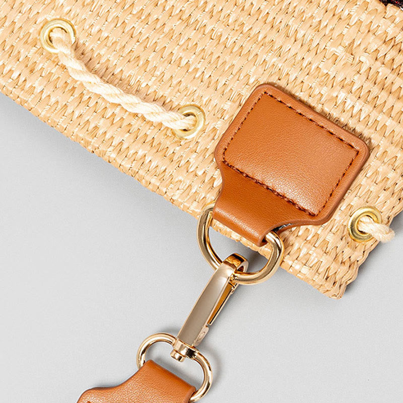 Beach Geometry Straw Woven Bucket Tassels Crossbody Bag Shoulder Bag - Image 8