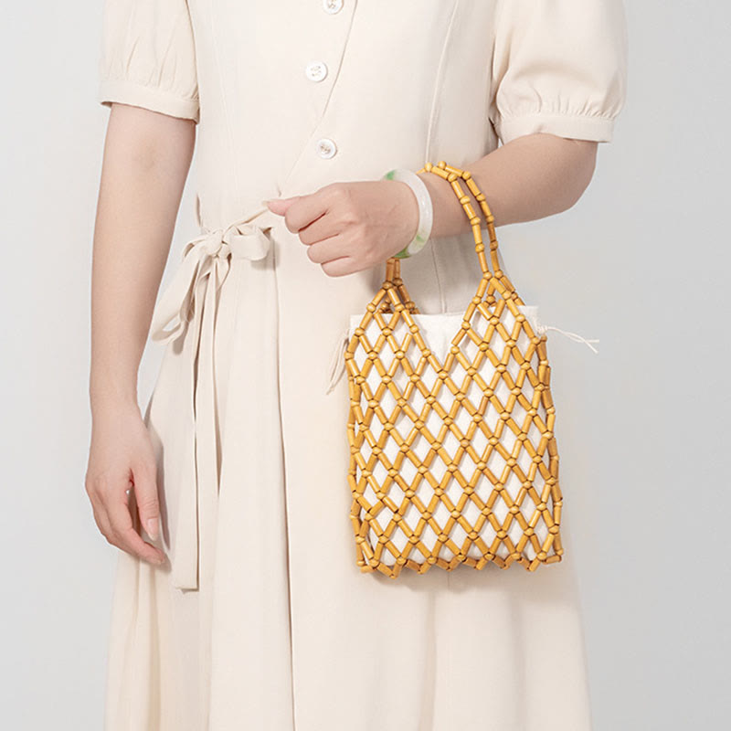 Hand-woven Mesh Hollow Wooden Beads Handbag - Image 15
