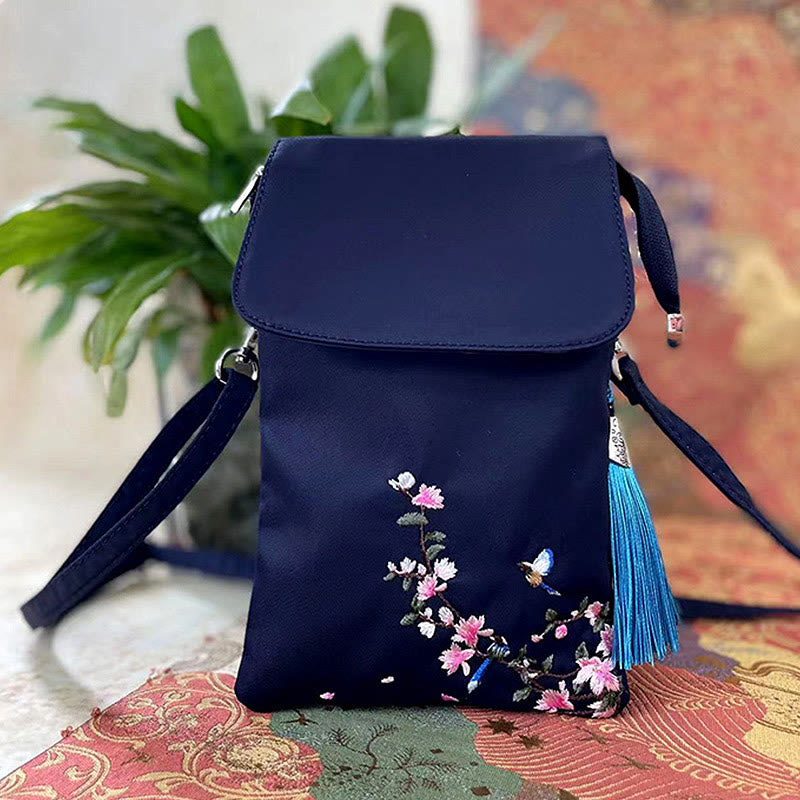 Waterproof Handmade Embroidered Lotus Flowers Crossbody Bag Shoulder Bag Cellphone Bag - Image 8