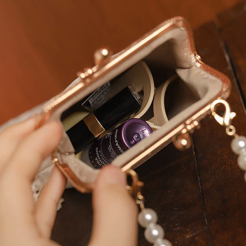 Mountain Stone Orchid Pattern Pearl Chain Crossbody Bag Handbag - Image 8
