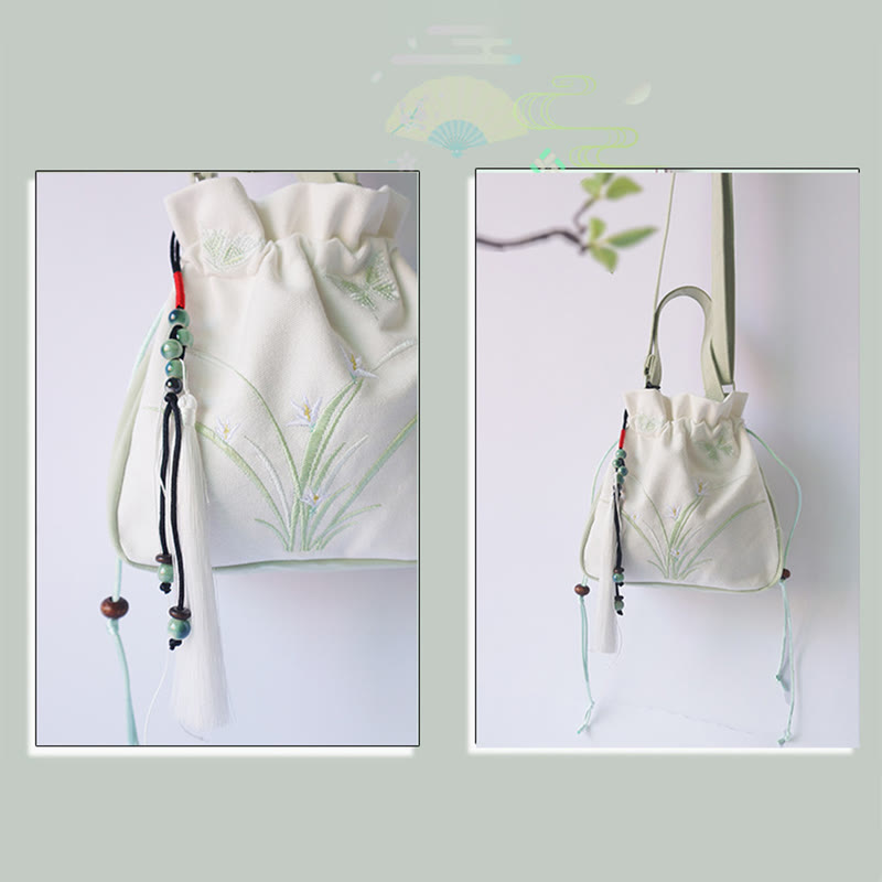 Handmade Embroidered Flowers Canvas Tote Shoulder Bag Handbag - Image 9