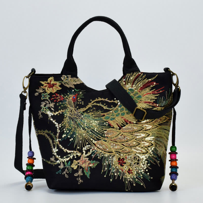 Peacock Double-sided Embroidery Tote Bag Shoulder Bag Crossbody Bag - Image 9