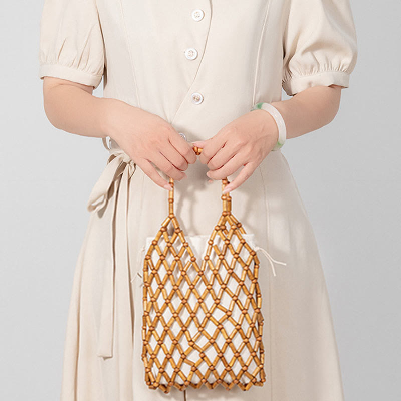 Hand-woven Mesh Hollow Wooden Beads Handbag - Image 8