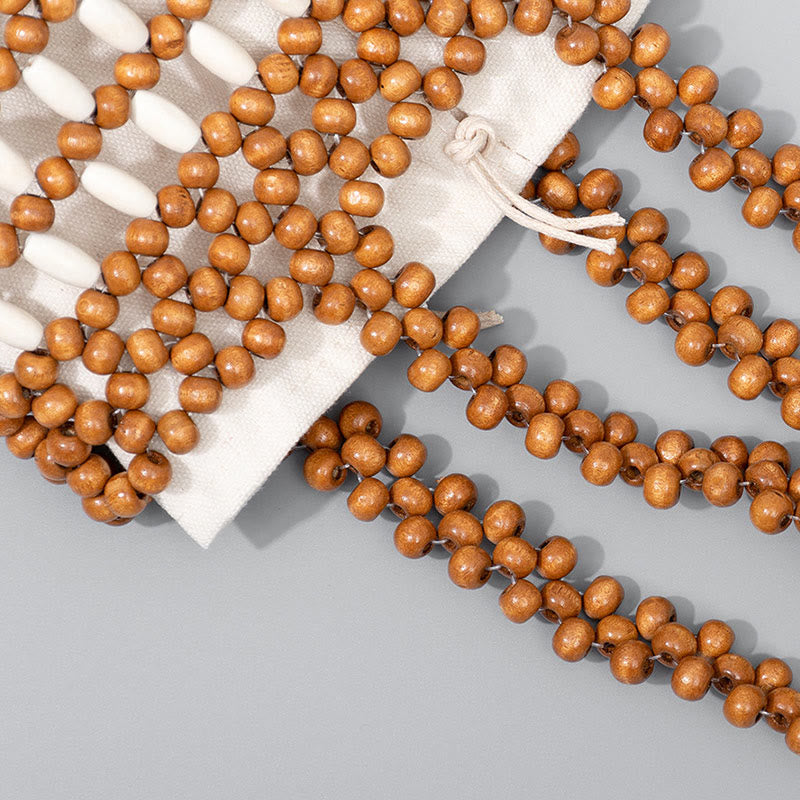 Hand-woven Bucket Portable Wooden Beads Handbag - Image 4
