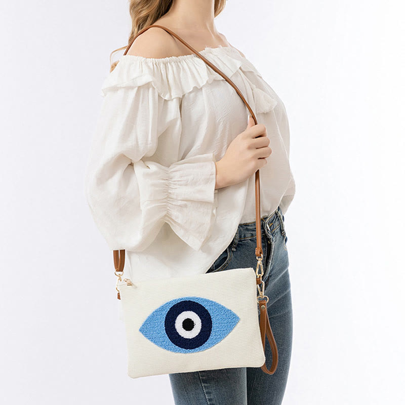 Evil Eye Leaf Hamsa Canvas Crossbody Bag Shoulder Bag Handbag - Image 8