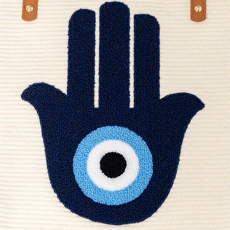 Large Capacity Evil Eye Leaf Hamsa Tassel Canvas Tote Shoulder Bag - Image 19