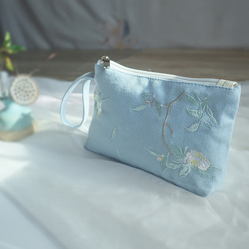 Small Flower Plum Cherry Crane Peach Blossom Embroidery Canvas Wallet Shopping Purse - Image 13
