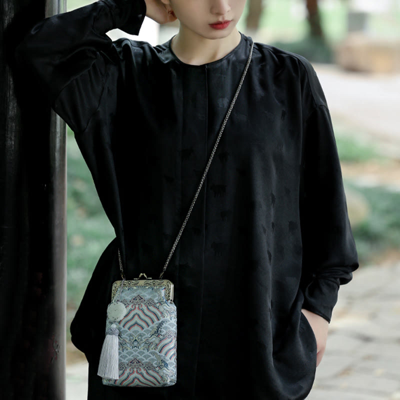 Small Blue Ocean Waves Metal Chain Crossbody Bag Shoulder Bag Cellphone Bag - Image 13