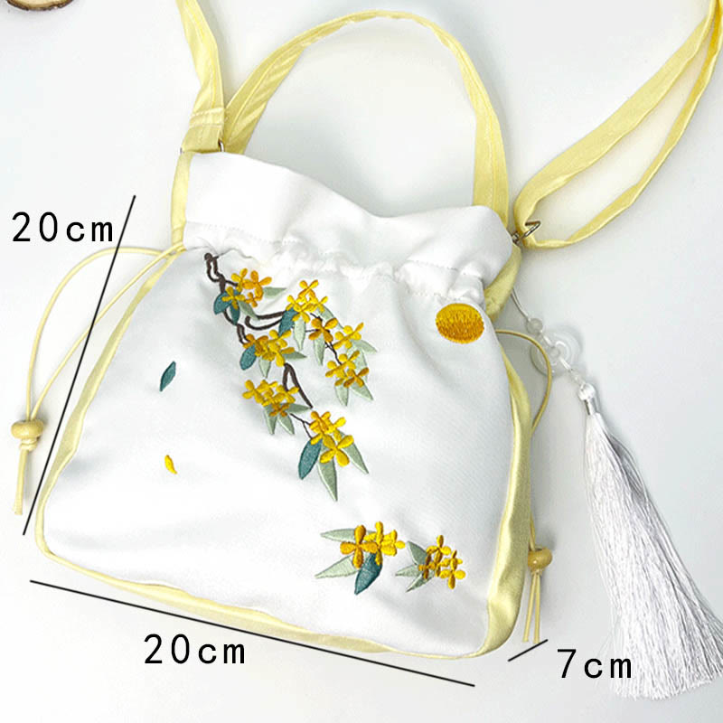 Embroidered Osmanthus Peony Grape Cat Cotton Linen Tote Crossbody Bag Shoulder Bag Handbag - Image 7