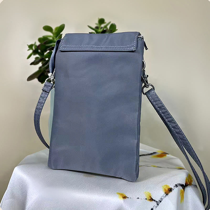 Waterproof Handmade Embroidered Lotus Flowers Crossbody Bag Shoulder Bag Cellphone Bag - Image 27