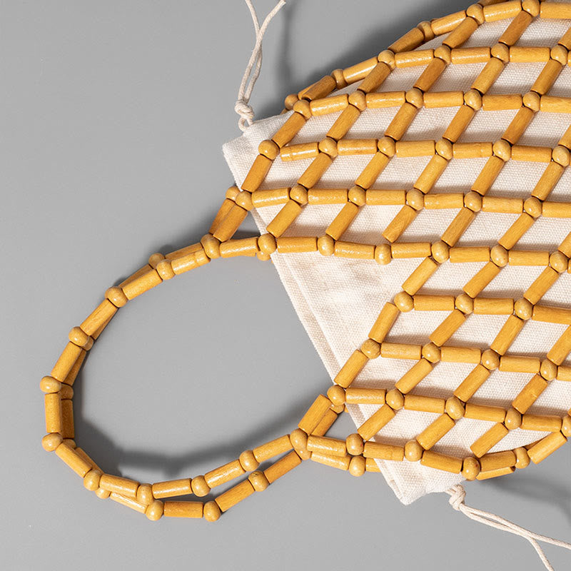 Hand-woven Mesh Hollow Wooden Beads Handbag - Image 13