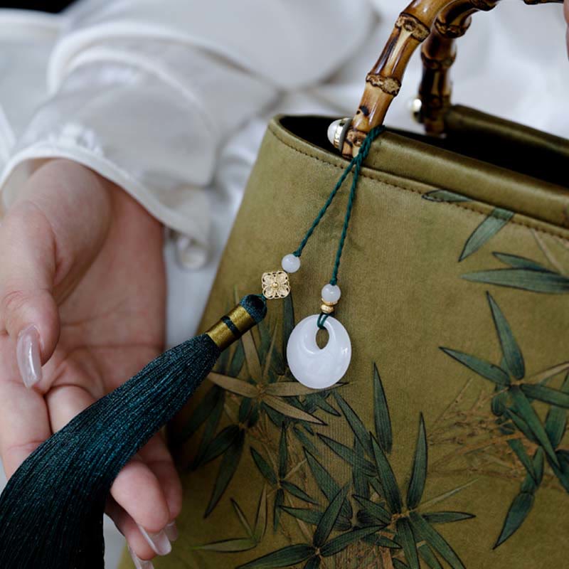 Yellow Green Bamboo Leaves Bamboo Handles Handbag - Image 15