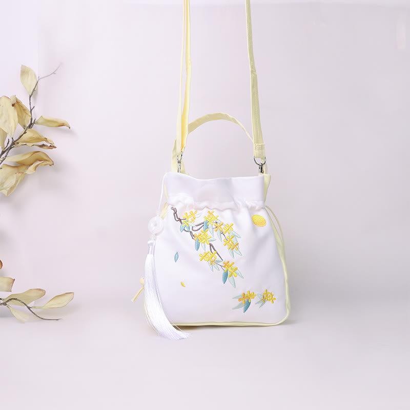 Embroidered Osmanthus Peony Grape Cat Cotton Linen Tote Crossbody Bag Shoulder Bag Handbag - Image 6