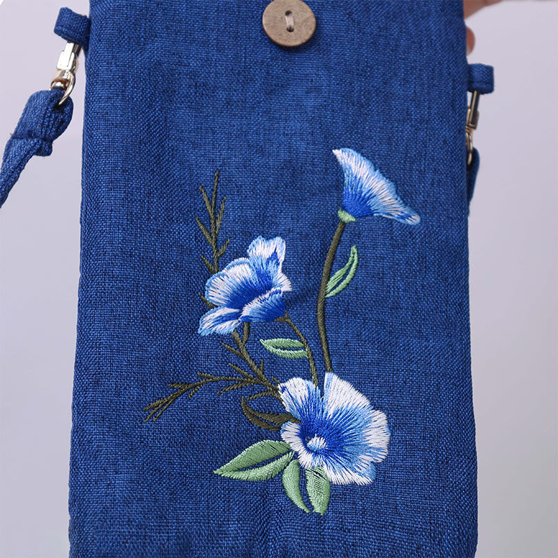 Small Embroidered Flowers Crossbody Bag Shoulder Bag Cellphone Bag 11*20cm - Image 7