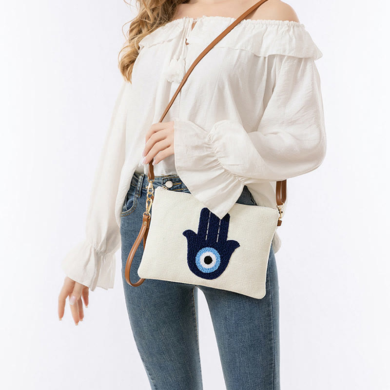 Evil Eye Leaf Hamsa Canvas Crossbody Bag Shoulder Bag Handbag - Image 18