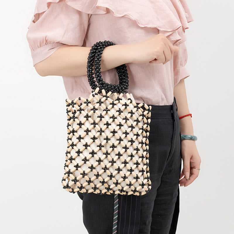 Hand-woven Lozenge Wooden Beads Handbag - Image 6
