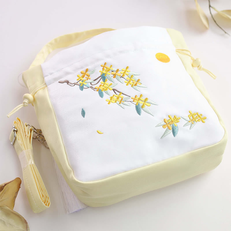Embroidered Osmanthus Peony Grape Cat Cotton Linen Tote Crossbody Bag Shoulder Bag Handbag - Image 3