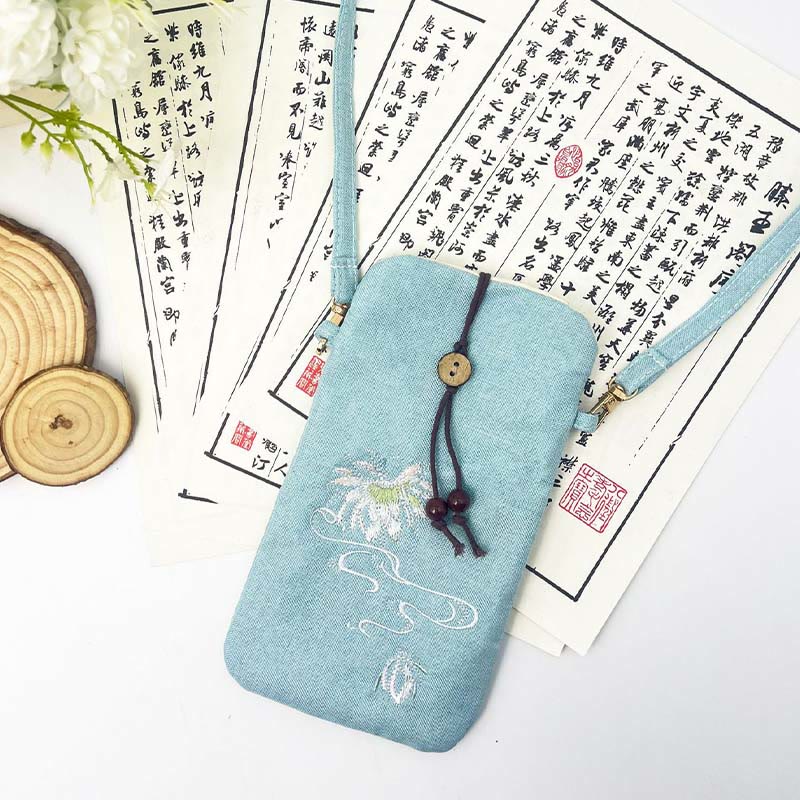 Small Embroidered Flowers Crossbody Bag Shoulder Bag Cellphone Bag 11*20cm - Image 22