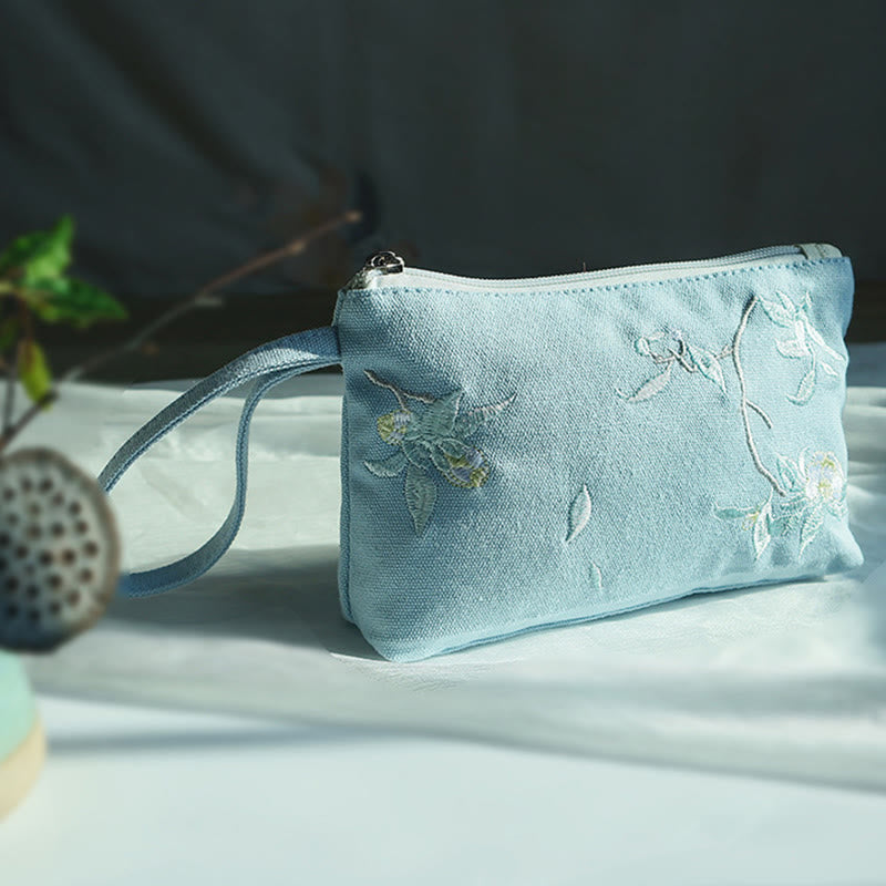 Small Flower Plum Cherry Crane Peach Blossom Embroidery Canvas Wallet Shopping Purse - Image 10