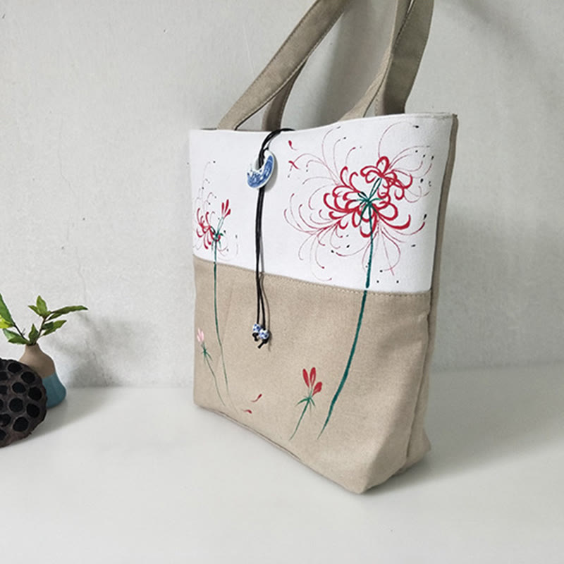 Pear Flower Plum Peach Blossom Bamboo Embroidery Canvas Large Capacity Shoulder Bag Tote Bag - Image 44
