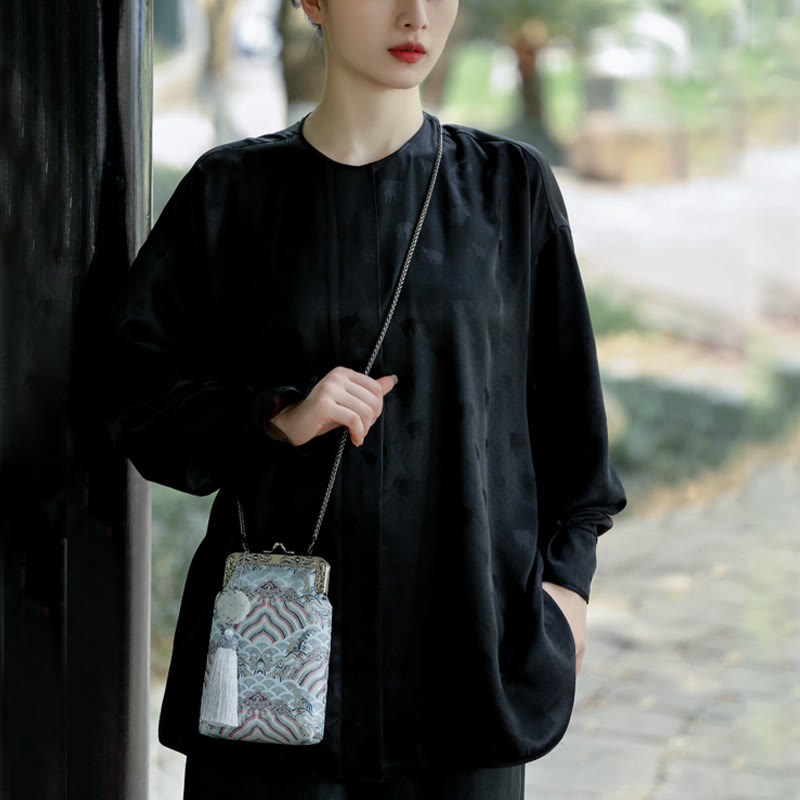 Small Blue Ocean Waves Metal Chain Crossbody Bag Shoulder Bag Cellphone Bag - Image 16