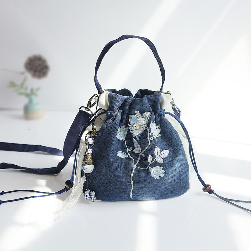 Handmade Embroidered Flowers Canvas Tote Shoulder Bag Handbag - Image 21