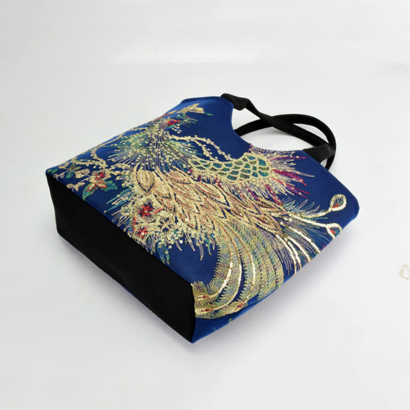 Peacock Double-sided Embroidery Tote Bag Shoulder Bag Crossbody Bag - Image 7