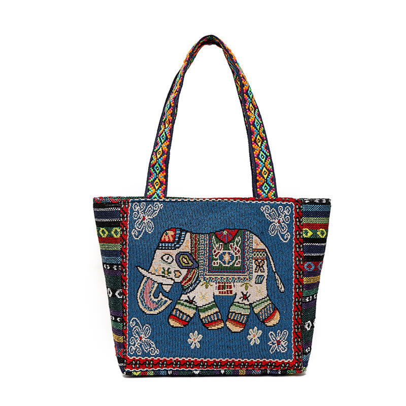 Elephant Butterfly Embroidered Large Capacity Canvas Tote Bag Shoulder Bag - Image 19