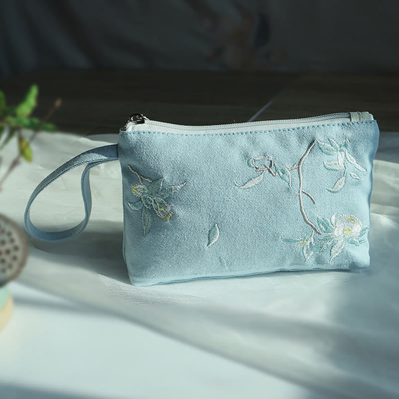 Small Flower Plum Cherry Crane Peach Blossom Embroidery Canvas Wallet Shopping Purse - Image 9