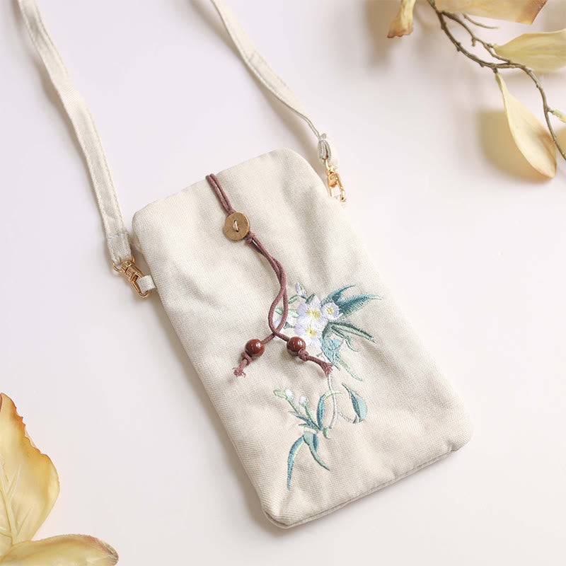 Small Embroidered Flowers Crossbody Bag Shoulder Bag Cellphone Bag 11*20cm - Image 15