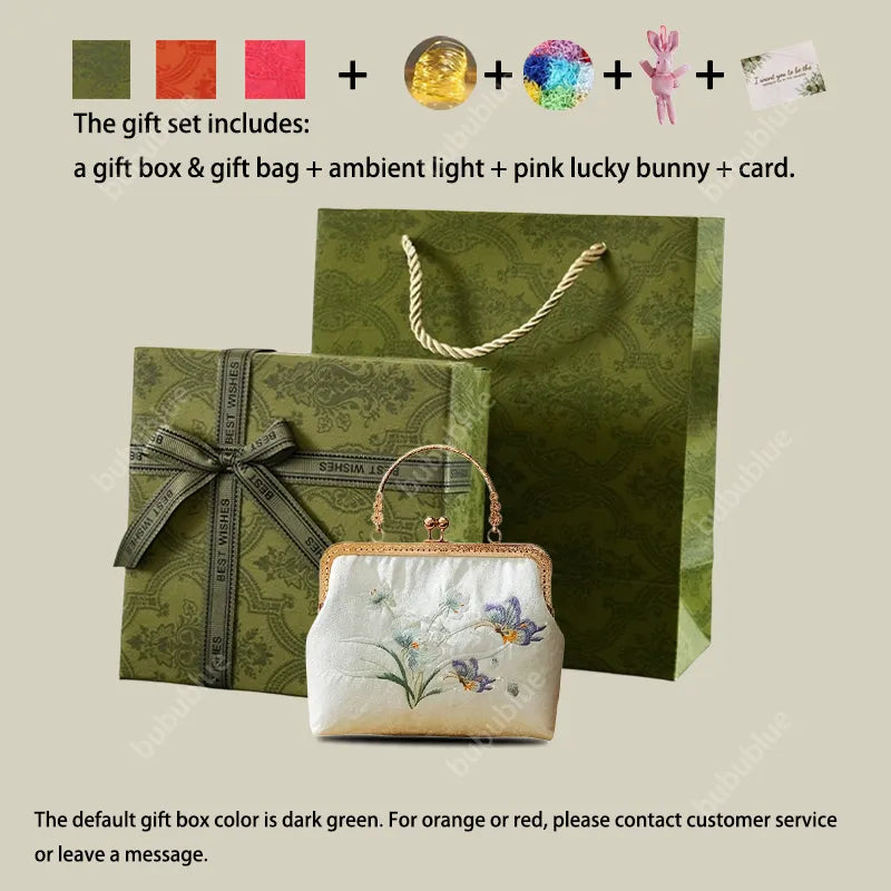 Butterfly Embroidered White Kiss-Lock Handbag - Image 12